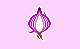 Lo-fi pixel art of a red onion cut in half showing distinct layers and the stem