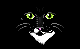 Lo-fi pixel art of a black cat with green eyes and white on his upper chest and to one side of his nose