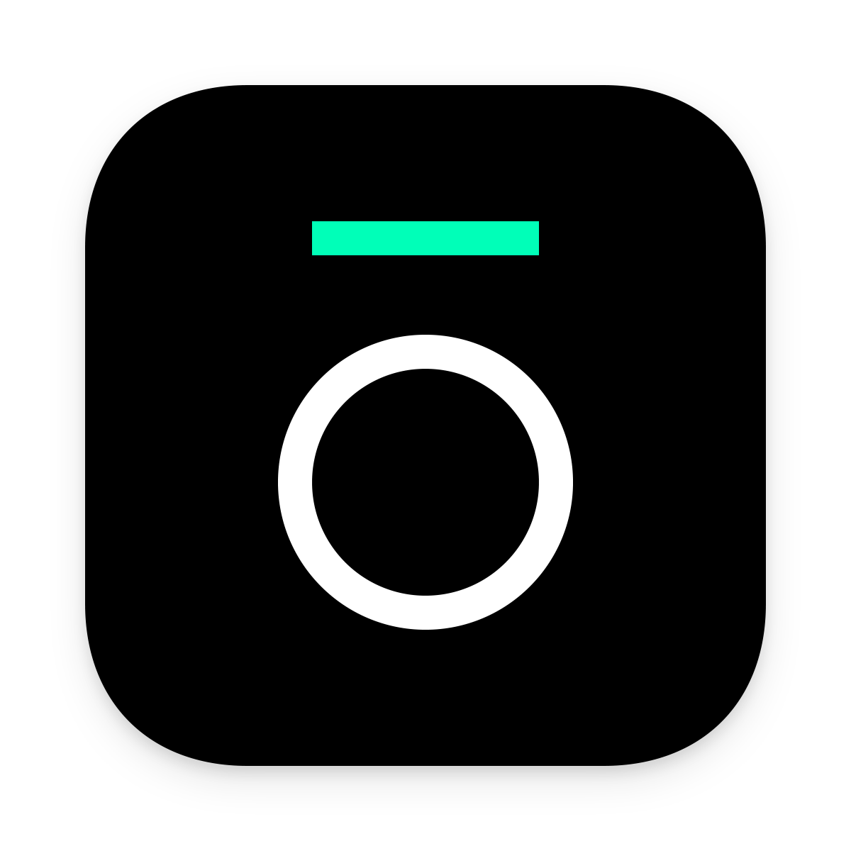 A white circle with the green line above it over a black background.