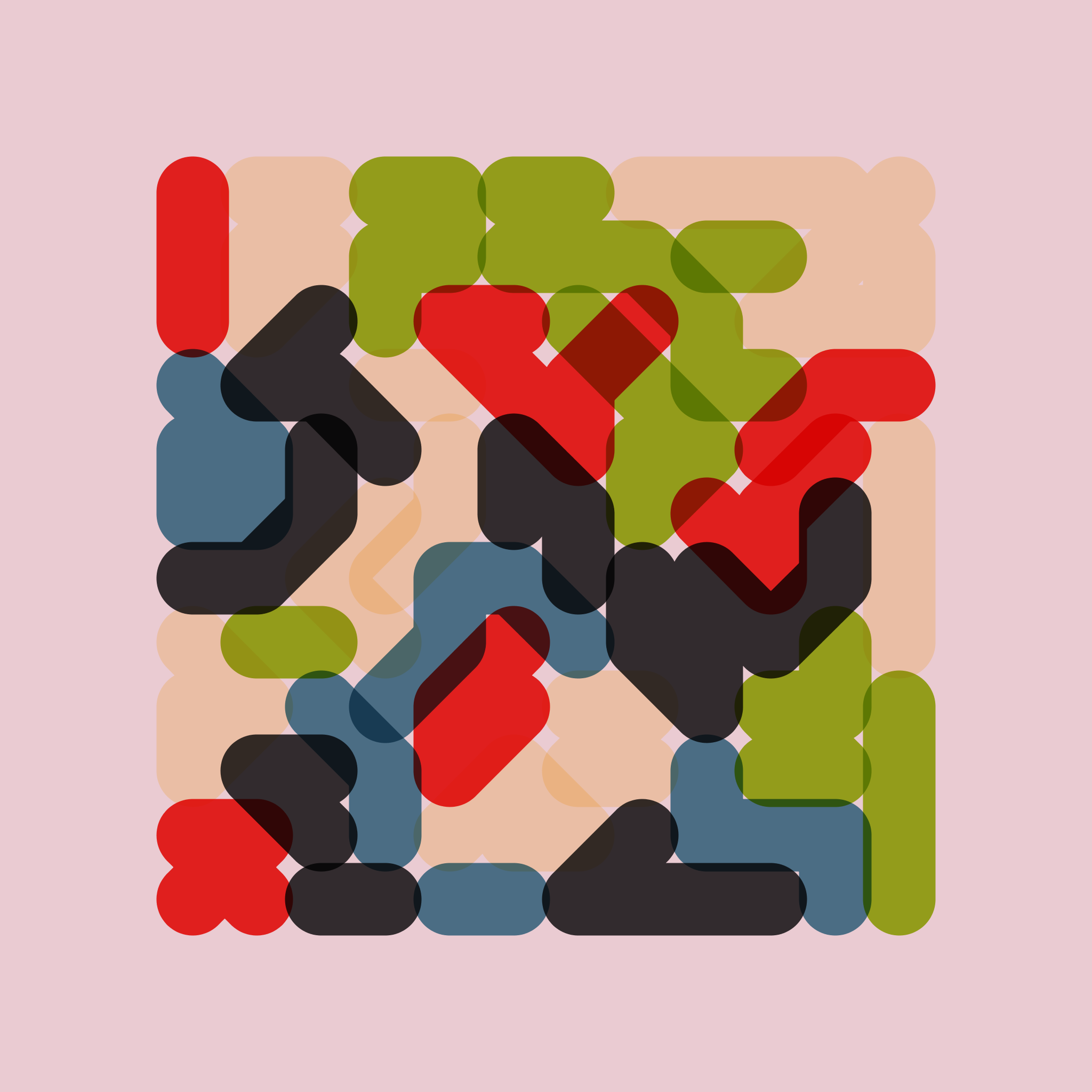 A grid of thick, transparent, slightly overlapping lines in green, red, black, blue and cream.