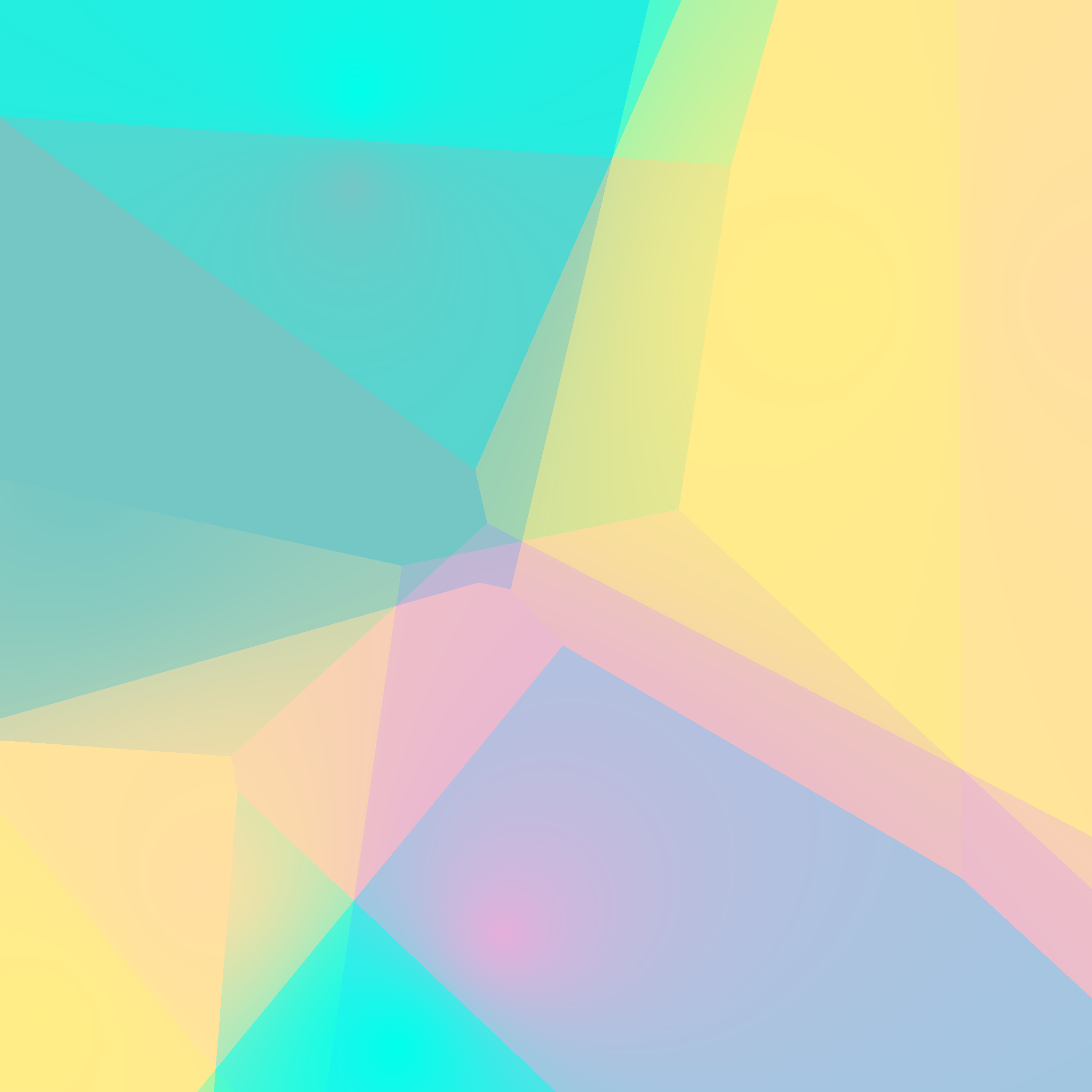 Hazy, overlapping geometric shapes in yellow, pink and teal.
