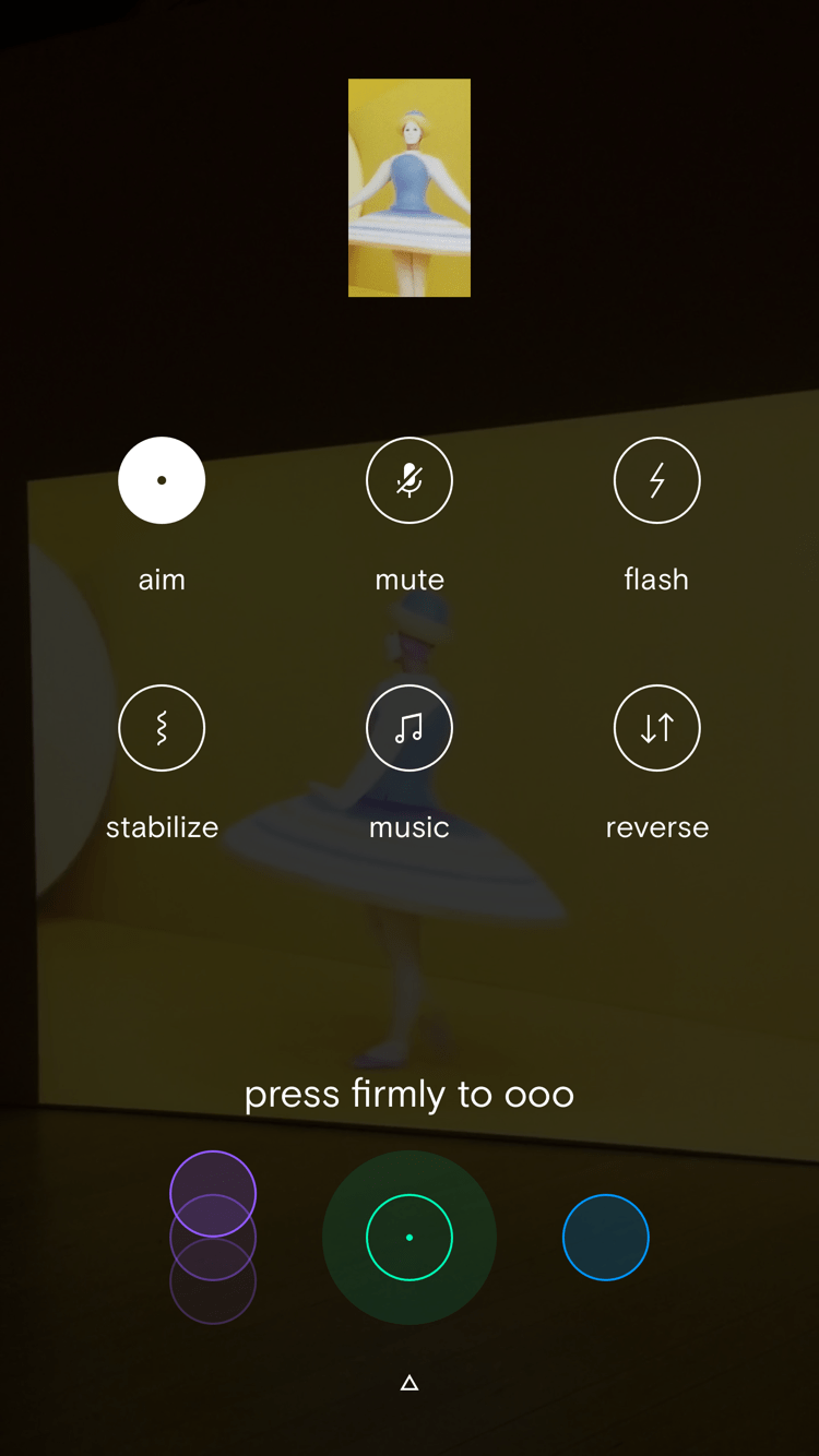 The OOO settings page, throwing recording options and 3 zoom buttons.